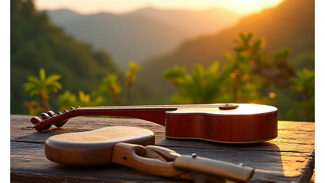 Músicos tocando instrumentos tradicionales colombianos como el tiple y la bandola