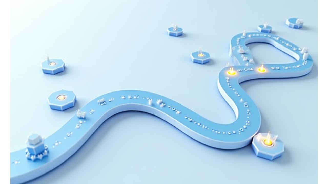 Diagrama interactivo de una ruta de aprendizaje musical, mostrando nodos de cursos conectados y progresión