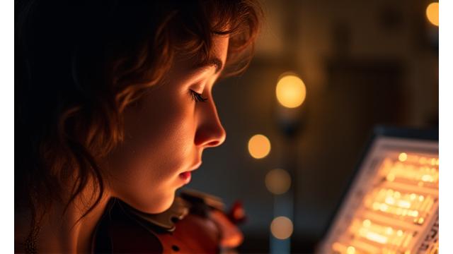 Músico con partitura, analizando la musicalidad y fraseo