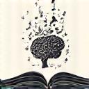 Libros y partituras flotantes junto a un cerebro infantil estilizado, mostrando preparación académica.