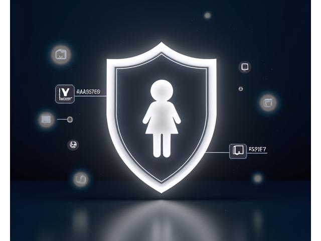 Un ícono estilizado de un escudo protegiendo a un niño, rodeado de elementos de control parental en una interfaz digital.