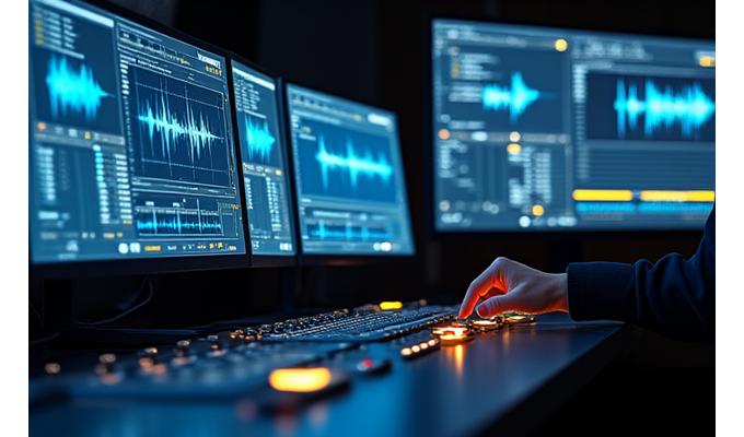 Visualización de ondas de audio y una interfaz de software de producción musical