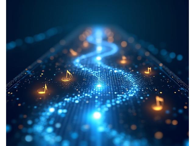 Hoja de ruta tecnológica futurista con iconos de innovación y progreso ascendente.